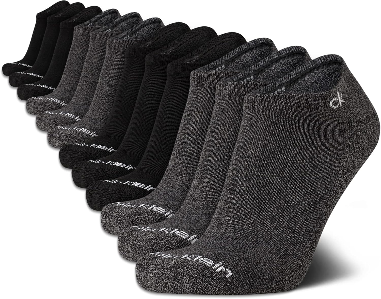 

Мужские носки Calvin Klein - 12 шт., легкие, нескользящие, непромокаемые, для мужчин - спортивные носки-подкладки для обуви, Black/Grey Solid