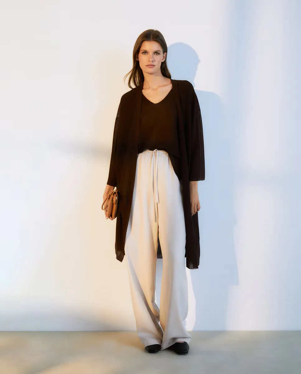 

Длинный женский фантазийный вязаный кардиган Woman El Corte Inglés, коричневый