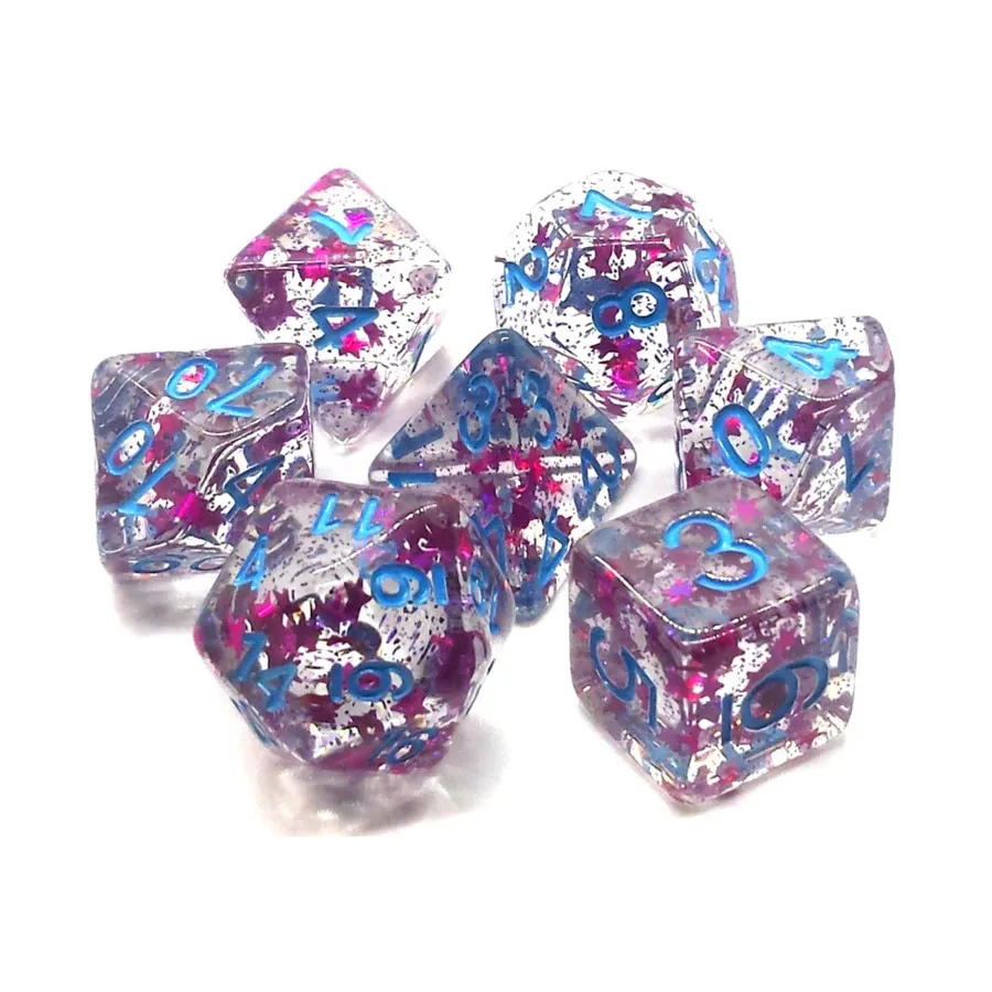 

Поликомплект красных звезд с синим (7), Acrylic-Resin Dice - Infused