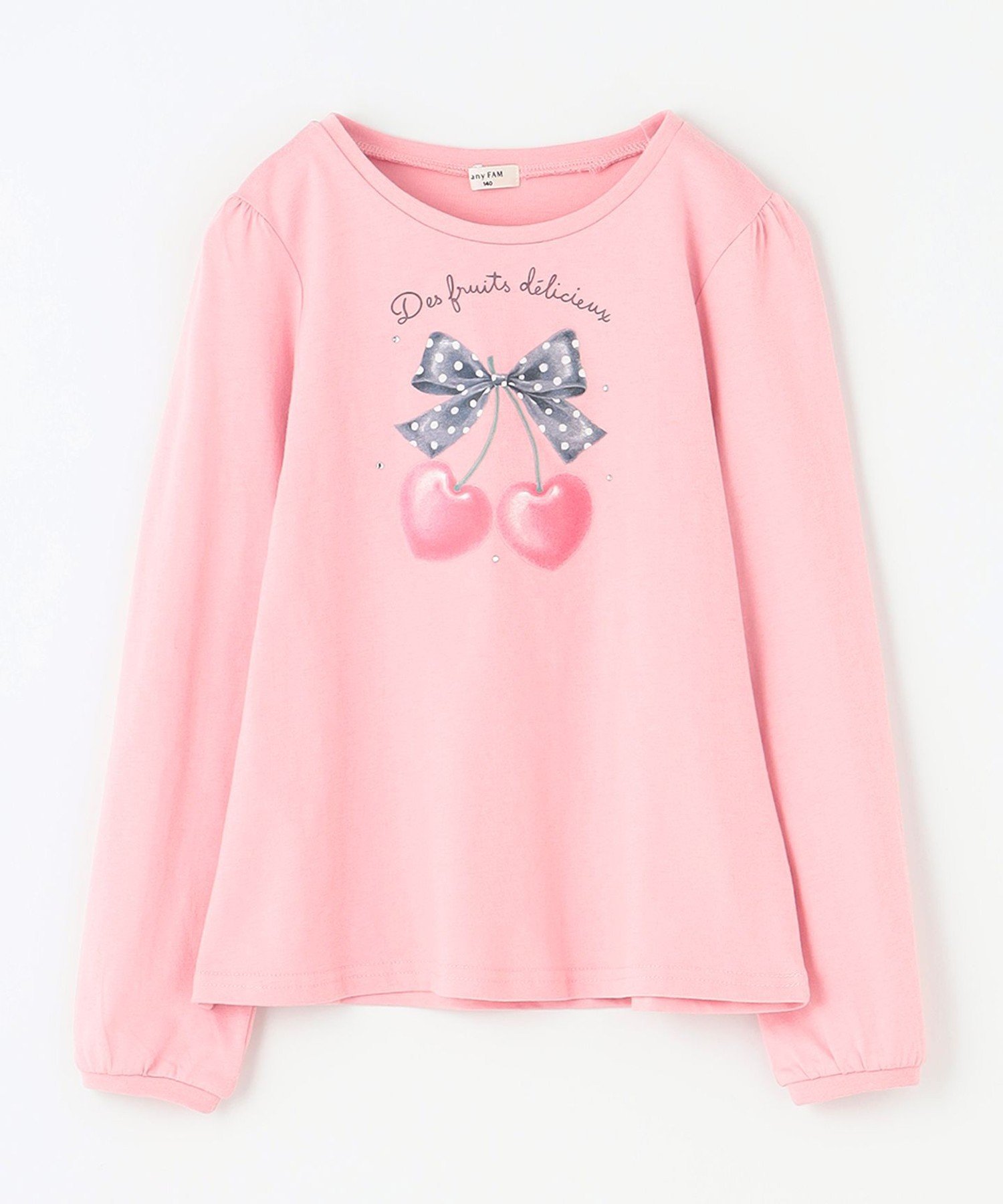 Футболка с длинными рукавами в девичьем стиле ANY KIDS, Pink (Ribbon x Cherry [012] — фото 4