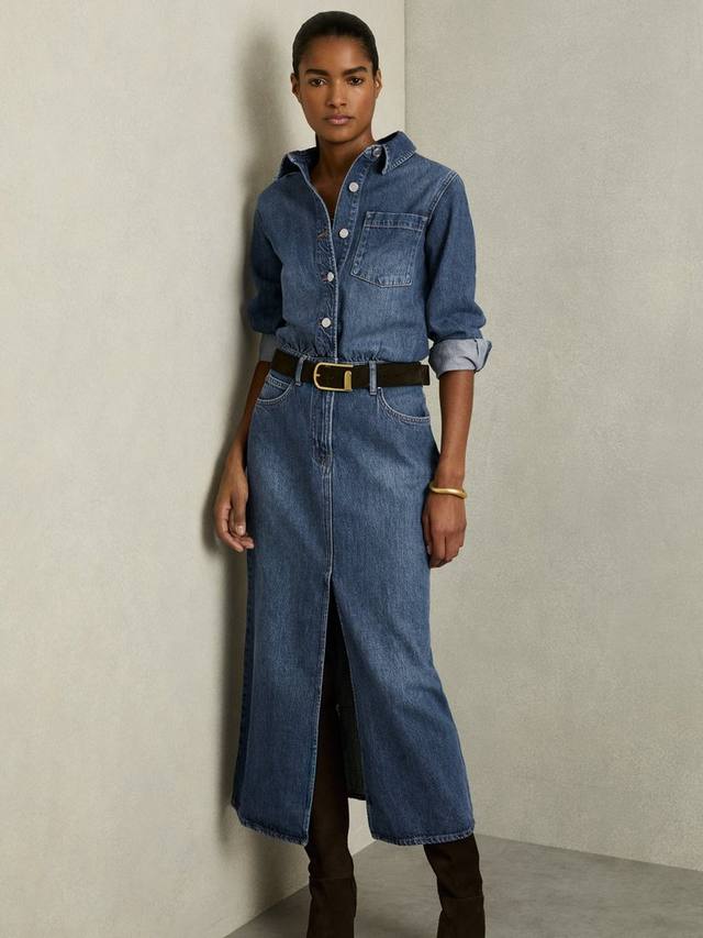 

Миниатюрное платье миди из денима terra denim Reiss, цвет Indigo