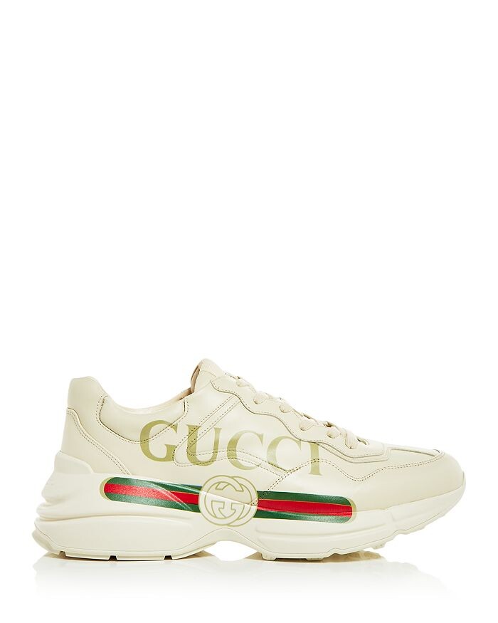 Мужские низкие кожаные кроссовки Gucci Rhyton Vintage Stripe, слоновая кость/кремовый — фото 4
