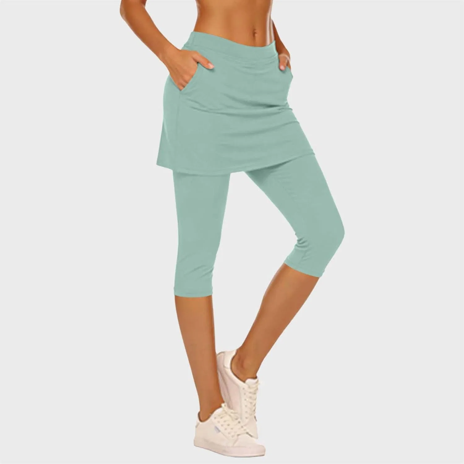 Леггинсы-капри с юбкой для женщин, со сжатием живота, Mint Green — фото 2