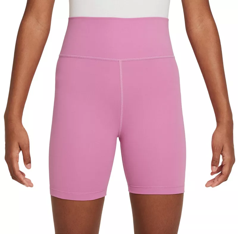 

Байкерские шорты Nike One Dri-FIT для девочек 5 дюймов, цвет Magic Flamingo