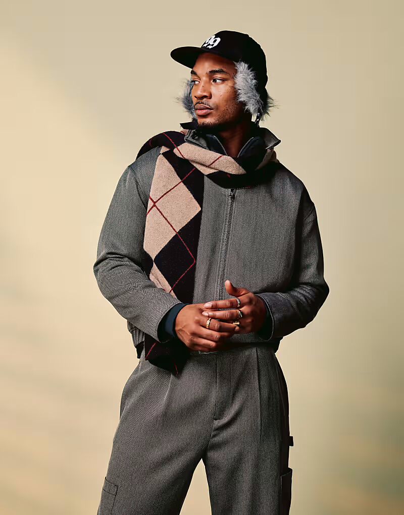 

Элегантная куртка-харингтон серого цвета в ёлочку Asos Design