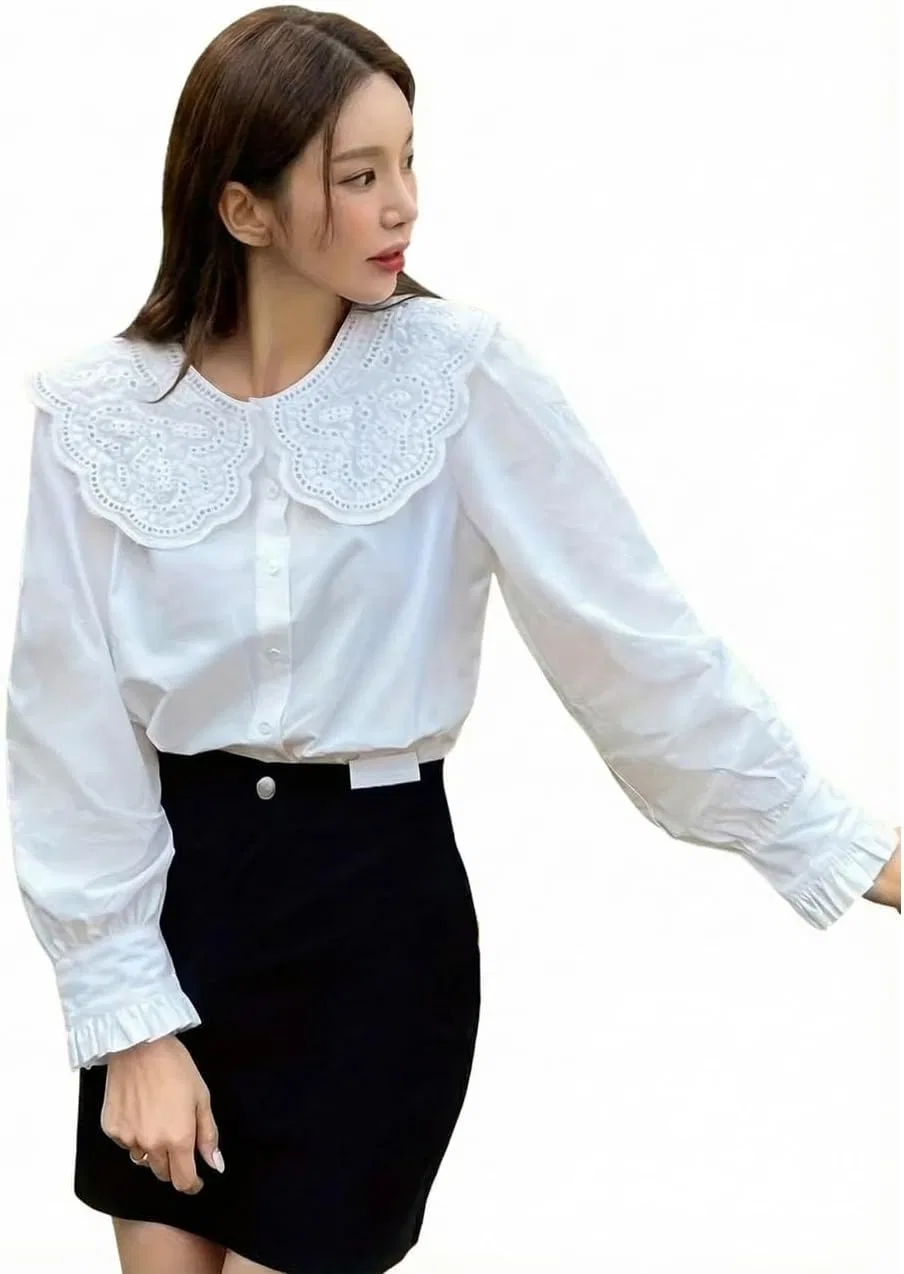 Блуза с вышивкой Big Collar, белый