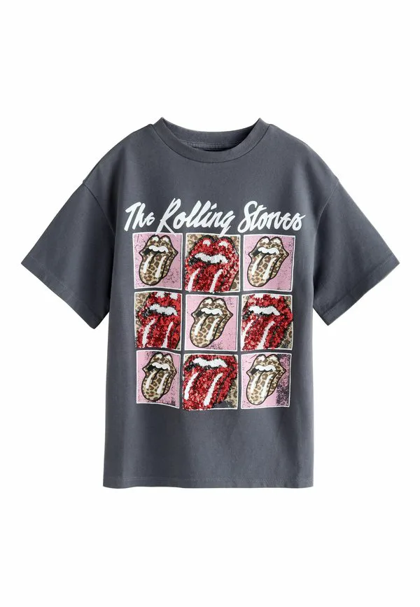 Футболка стандартного кроя с принтом логотипа группы rolling stones. Next, Charcoal Grey — фото 3