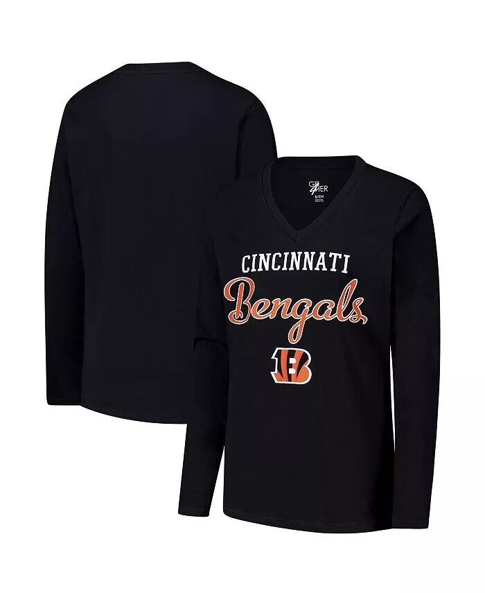 

Женская черная футболка Cincinnati Bengals Post Season с длинным рукавом и V-образным вырезом G-III 4Her by Carl Banks