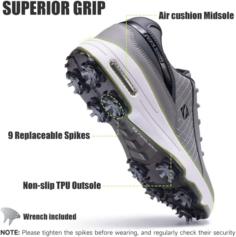 

Мужские гольф-кроссовки FENLERN, с шипами, водонепроницаемый кожаный верх, амортизация F006, серый белый