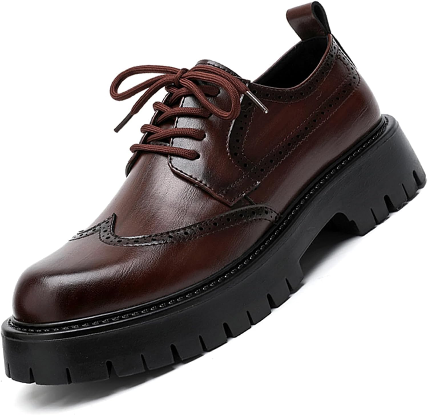 

Мужские туфли на платформе с крыльями и перфорацией Броуга, винтажная кожа, оксфорды и дерби, повседневная и офисная обувь для работы и бизнеса Gezykao, коричневый