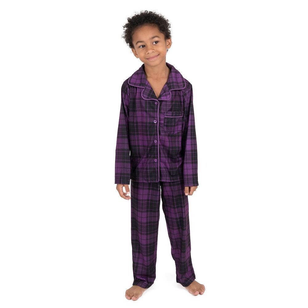 Детская фланелевая пижама в клетку из двух предметов Leveret, цвет Plaid Purple Gray