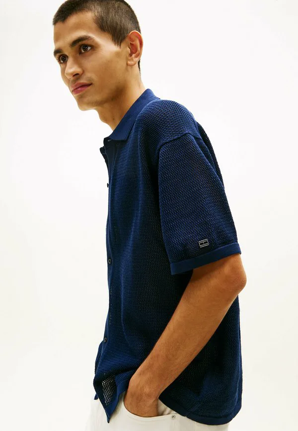 Элегантная повседневная рубашка с вафельной текстурой Tommy Hilfiger, Navy Iris — фото 4