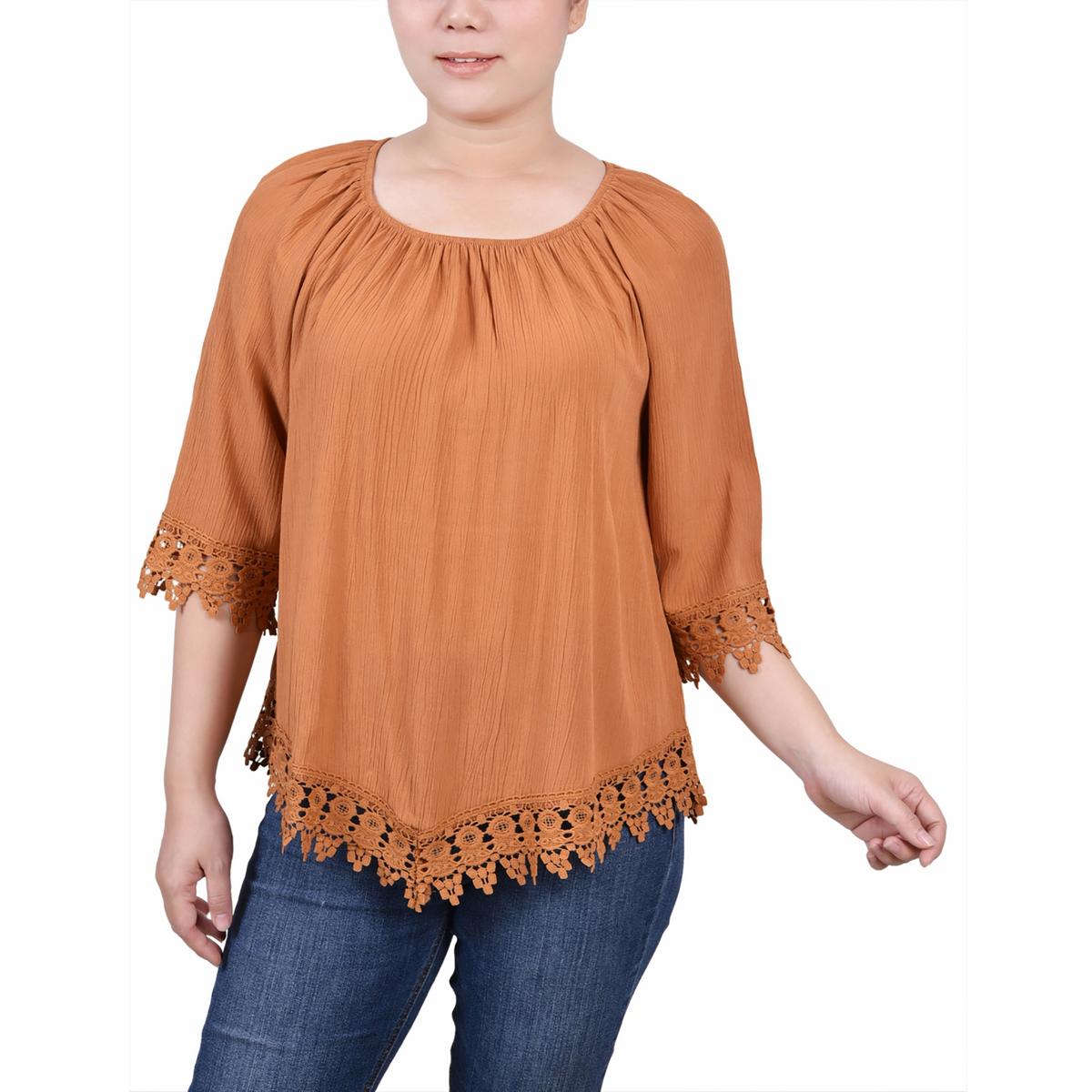 

Женская кружевная блузка в крестьянском стиле Petites NY Collection, цвет mustard