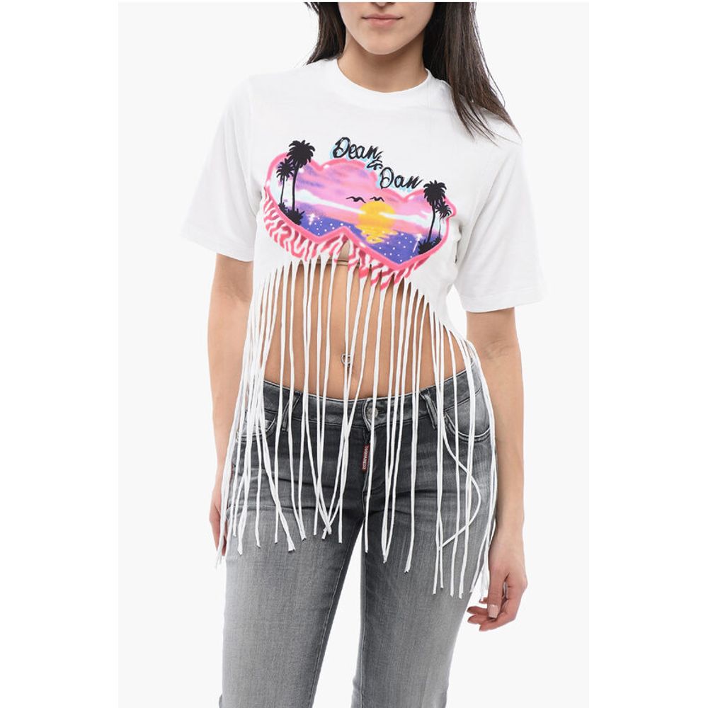 

Футболка SPRAY SUNSET Crop с бахромой по низу Dsquared2, White