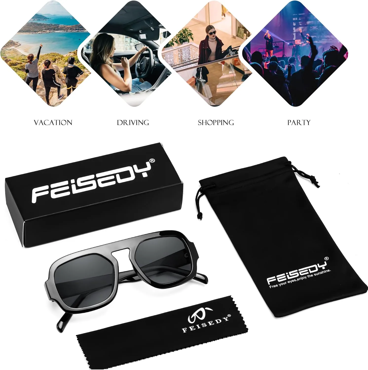 

Солнцезащитные очки FEISEDY в стиле ретро, ​​квадратные, авиаторские, для женщин и мужчин, винтажные, 70-е годы, модные, в пластиковой оправе, артикул B4158, Black