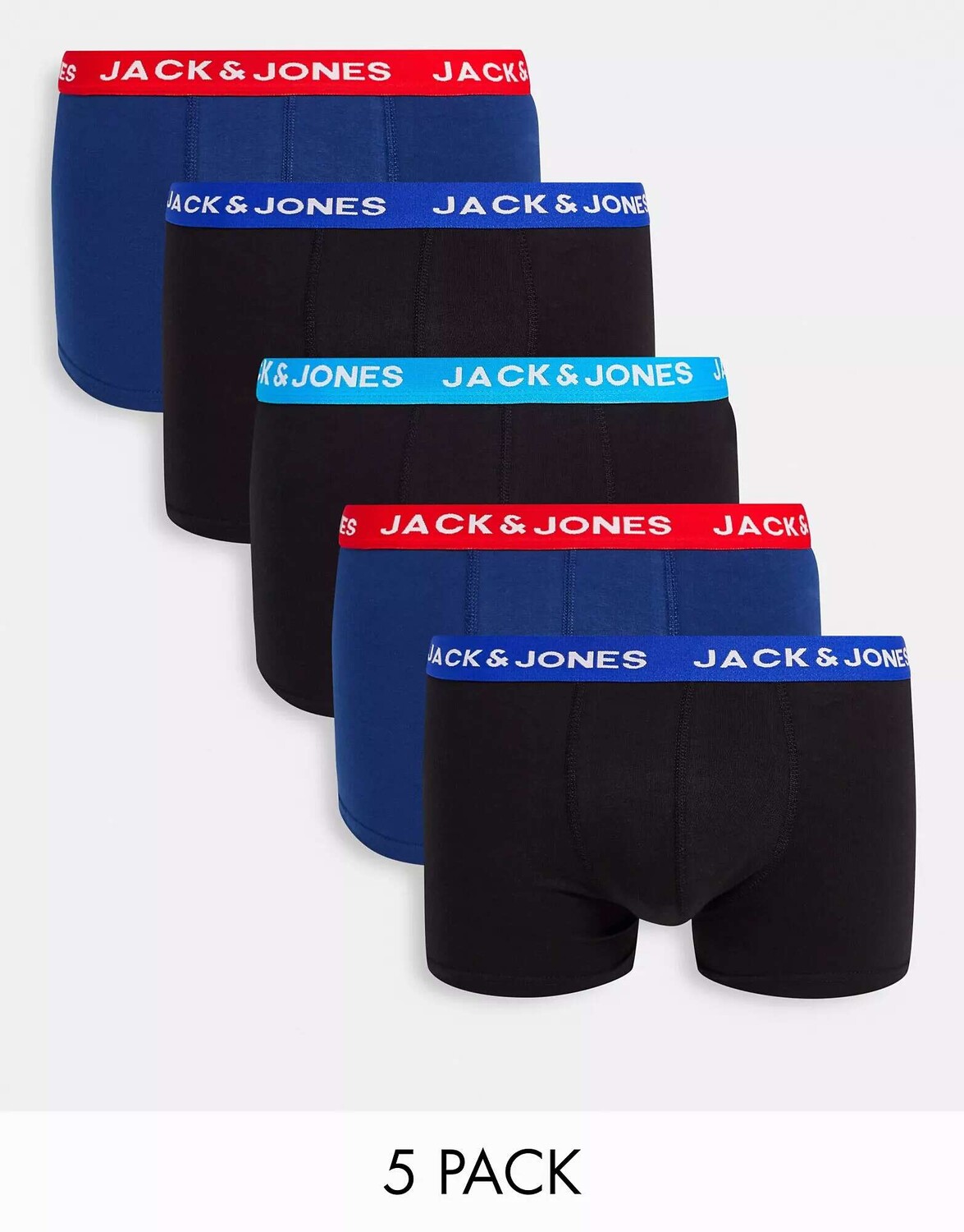 

5 комплектов плавок Jack & Jones с контрастным поясом черного и синего цвета
