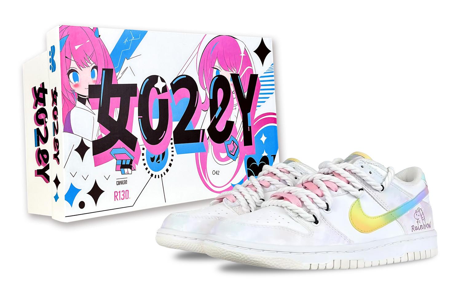

Nike Dunk Rainbow Little Monster нескользящие устойчивые к истиранию низкие кроссовки для скейтборда pink multicolor детские