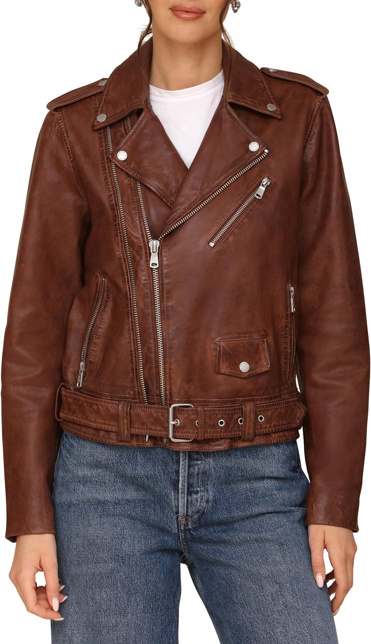

Куртка Avec Les Filles Genuine Leather Relaxed Biker Jacket, кофе