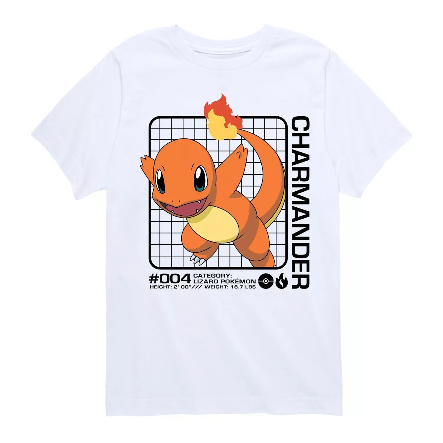 

Футболка с графикой Pokemon Charmander Stats для мальчиков 8–20 лет Licensed Character, белый