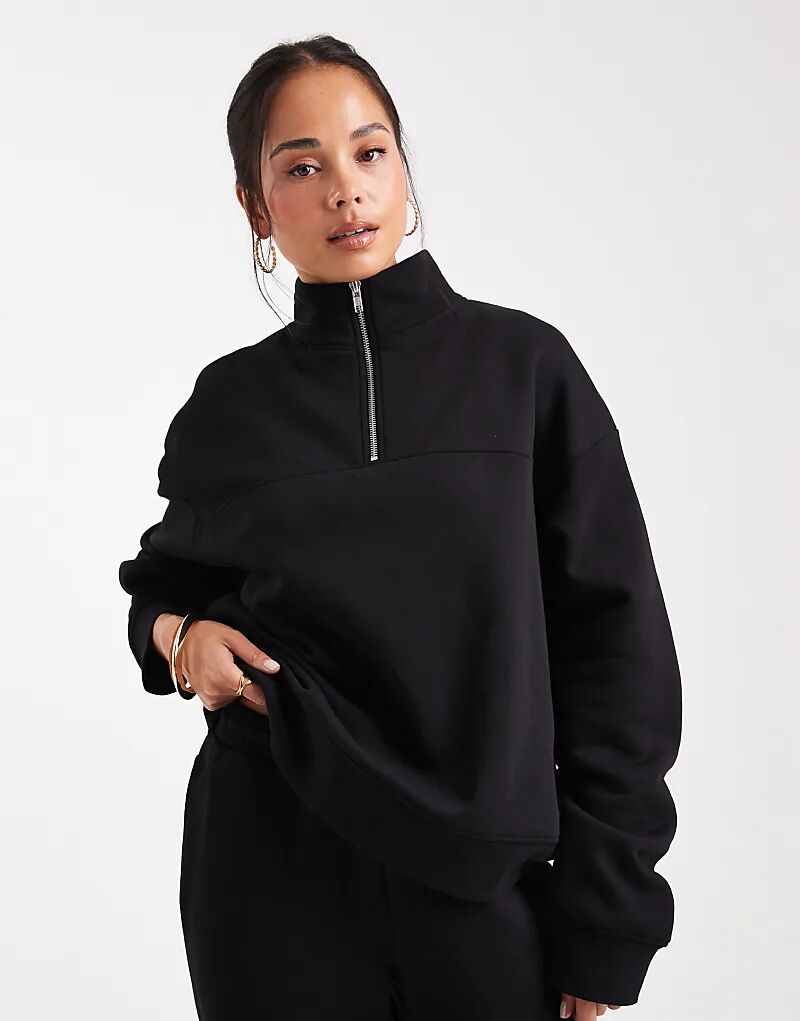 

Толстовка ASOS DESIGN с застежкой-молнией на половину длины и начесом сзади, черного цвета