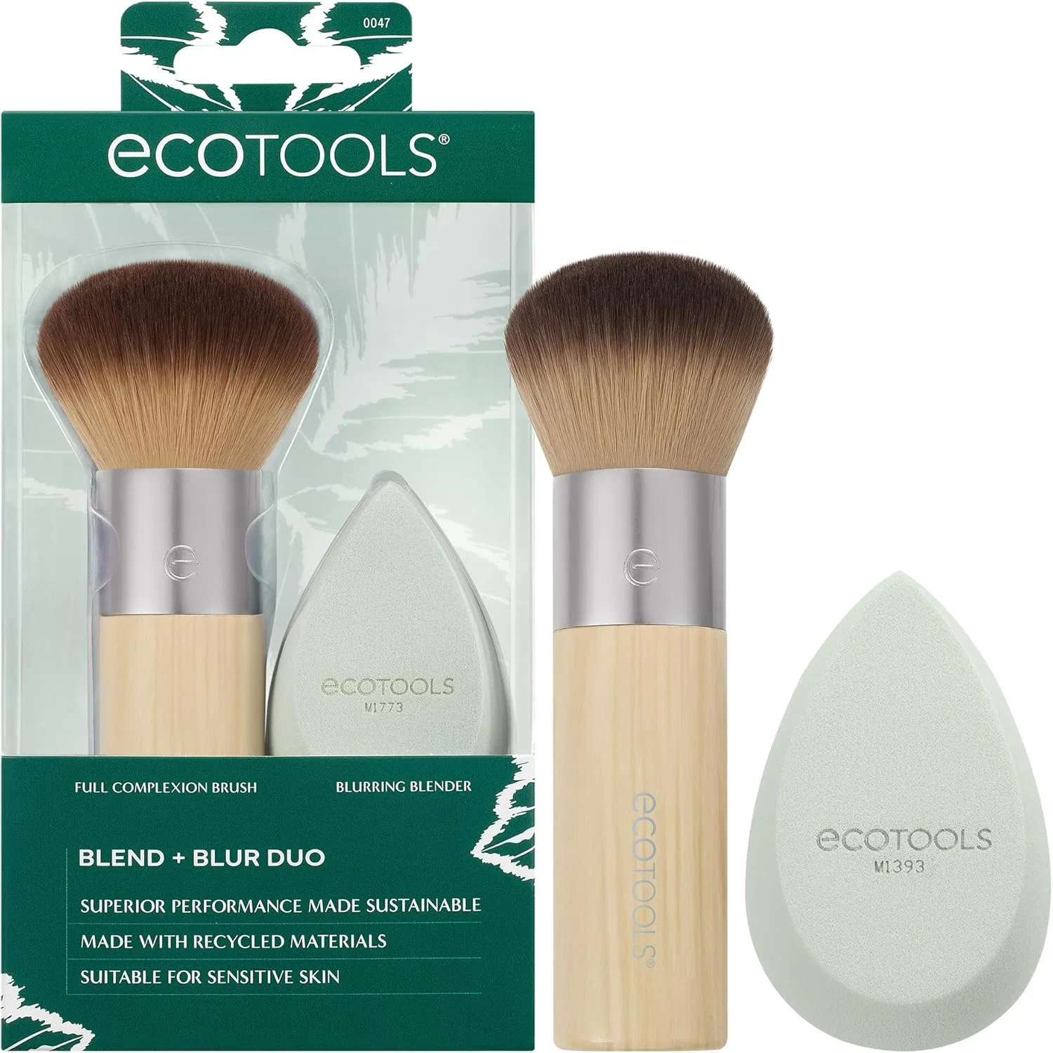 Набор кистей и спонжа для макияжа EcoTools Blend + Blur 2 предмета зеленый и коричневый Eco Tools