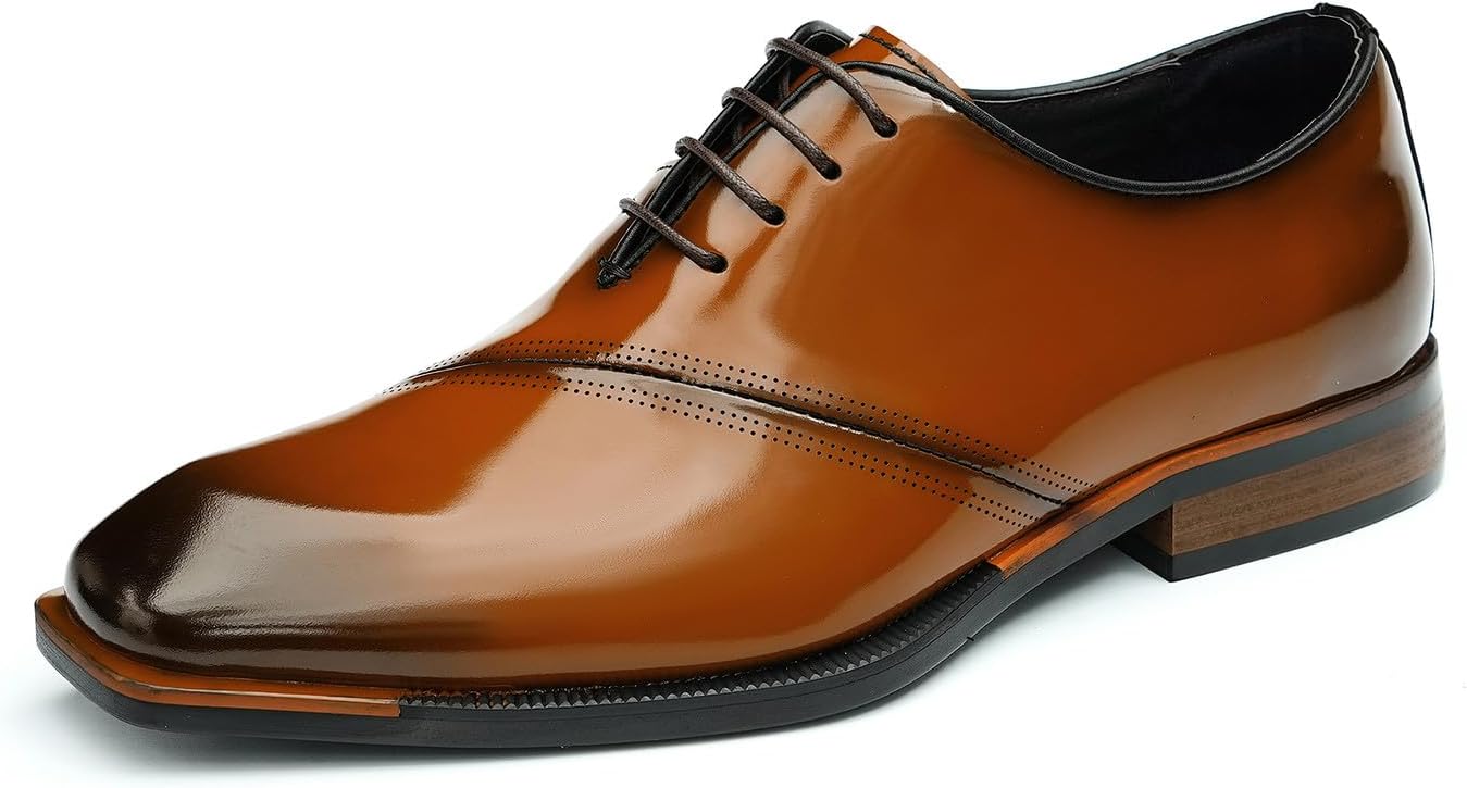 

Мужские оксфорды Santimon, туфли из лакированной кожи, дерби, модные, для деловых встреч, свадеб, выпускных, смокинга, повседневные с квадратным носком, оксфорды для прогулок для мужчин, Tan