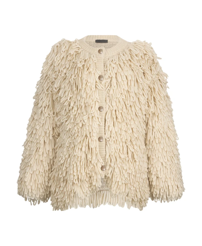 

Бежевое вязаное шерстяное пальто с отделкой из искусственного меха Liu Jo, бежевый