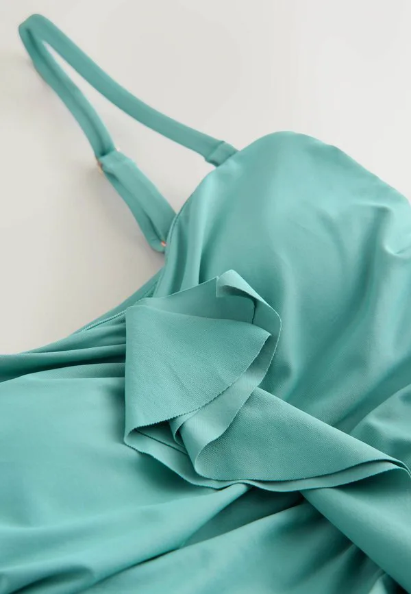 Купальник прямого кроя с эффектом утягивания живота и оборками. Next, Turquoise Blue — фото 3