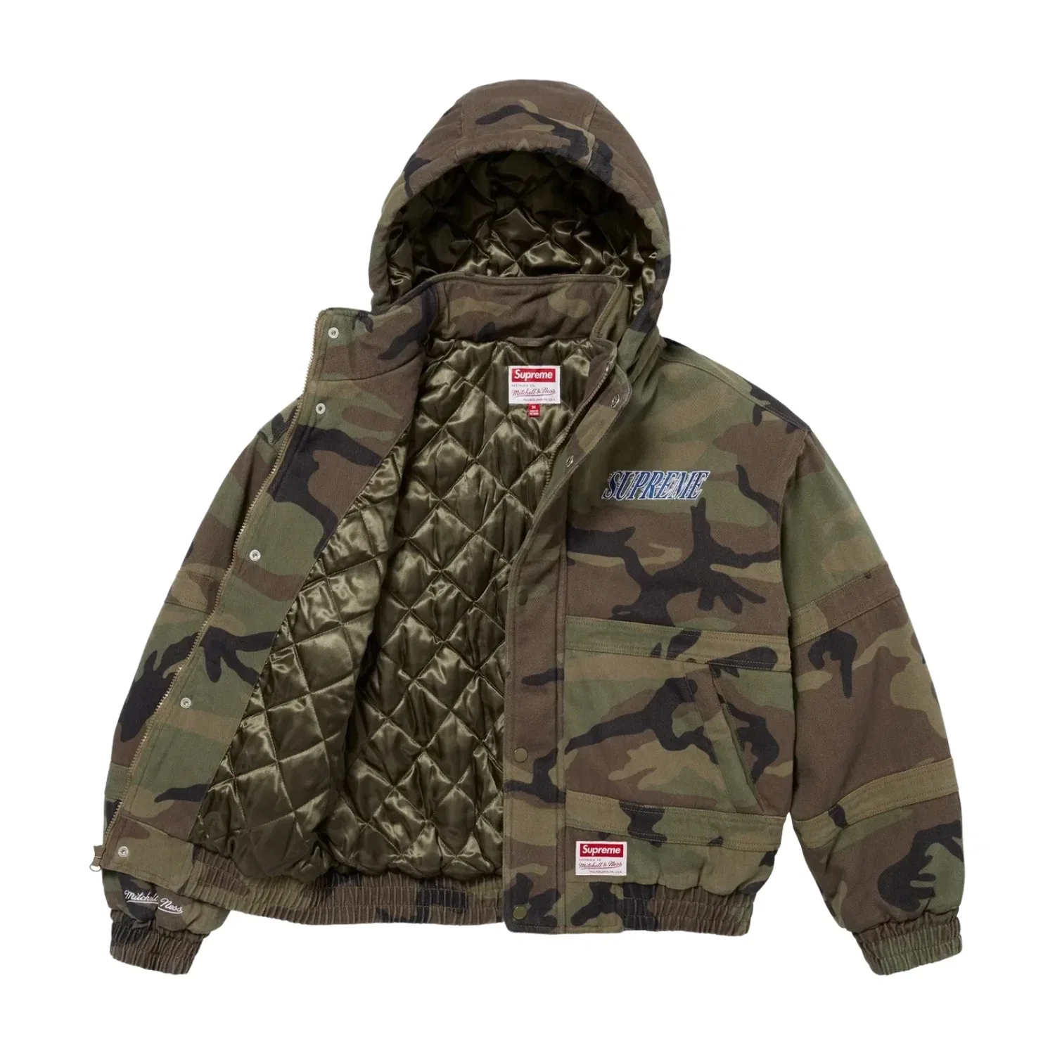 Куртка Supreme x Mitchell & Ness Twill Stadium Jacket 'Woodland Camo' FW24J106-WOODLAND-CAMO, мультиколор — фото 2