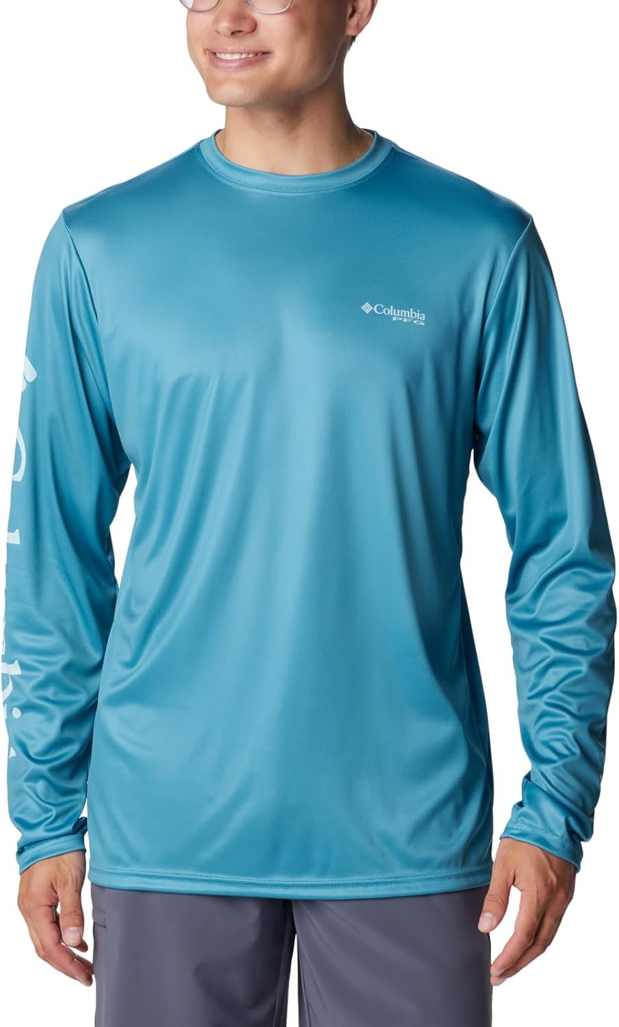 

Футболка Columbia Mens Terminal Tackle PFG Carey Chen LsT-Shirt, Canyon Blue/Icy Morn Rainbow Trout