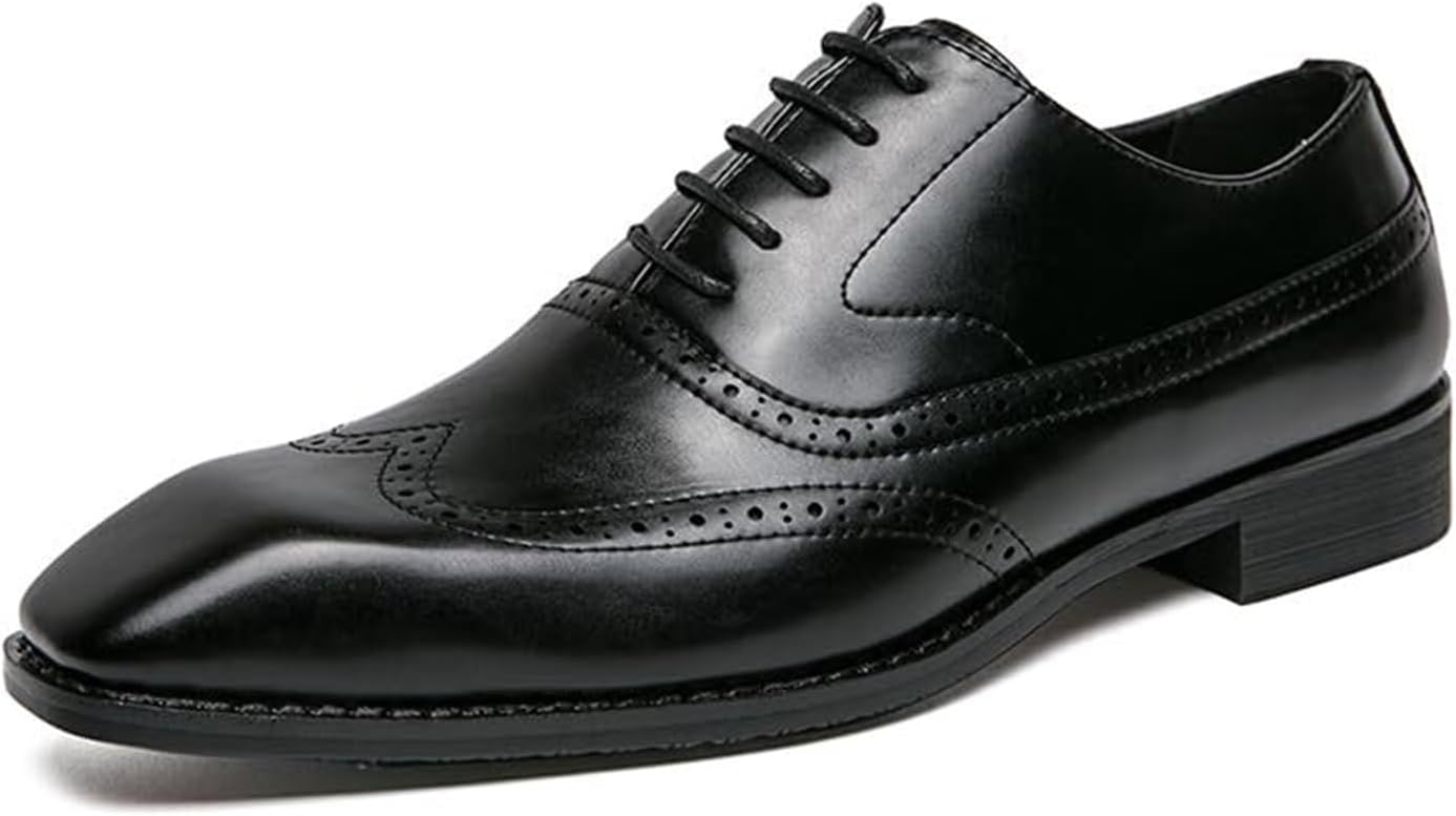 

Мужские оксфорды с узором «вингтип», кожаные формальные туфли на шнуровке, деловые дерби с квадратным носком Generic, черный