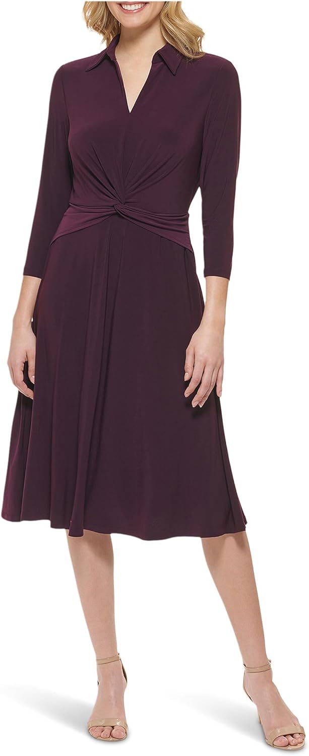 

Женская кофта Tommy Hilfiger с V-образным вырезом, перекрученной талией и рукавом 3/4, Aubergine