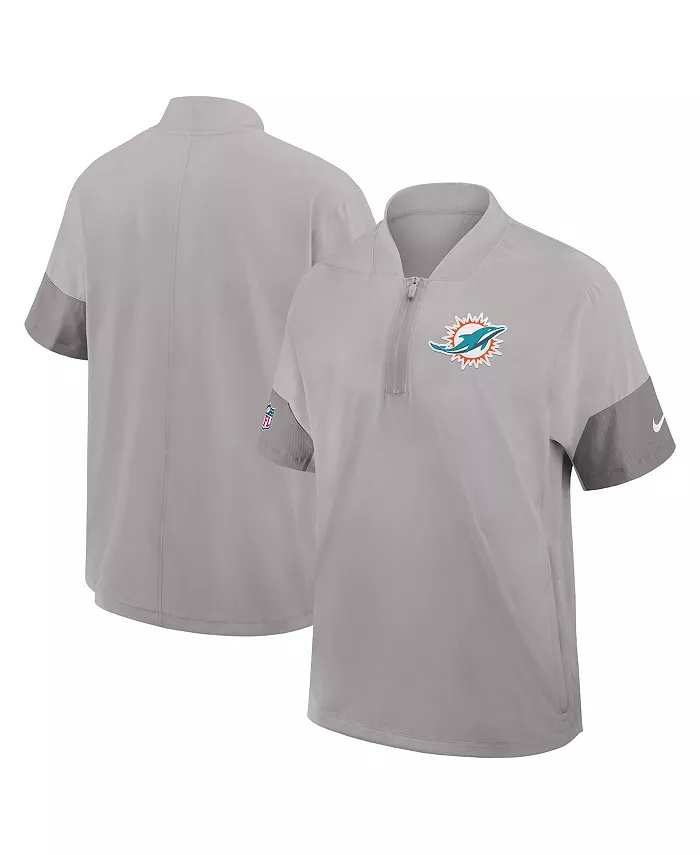 

Мужская серая тренерская куртка Miami Dolphins с короткими рукавами и четверть-молнией для игры на боковой линии Nike