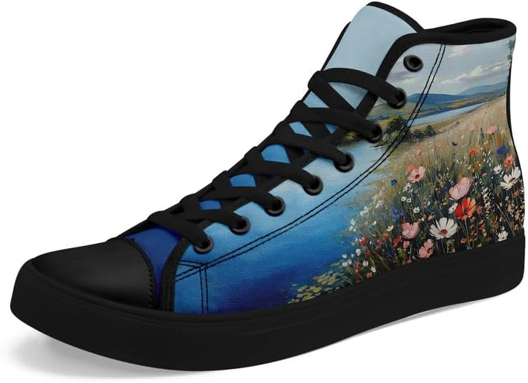 

Унисекс модные высокие кеды на шнуровке из хлопка с цветочным принтом, повседневная обувь для ходьбы и тенниса, дышащие, для весны и лета Awsole, Floral Pattern Shoes9