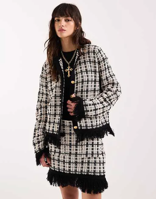 

Однотонный вязаный твидовый кардиган ASOS DESIGN