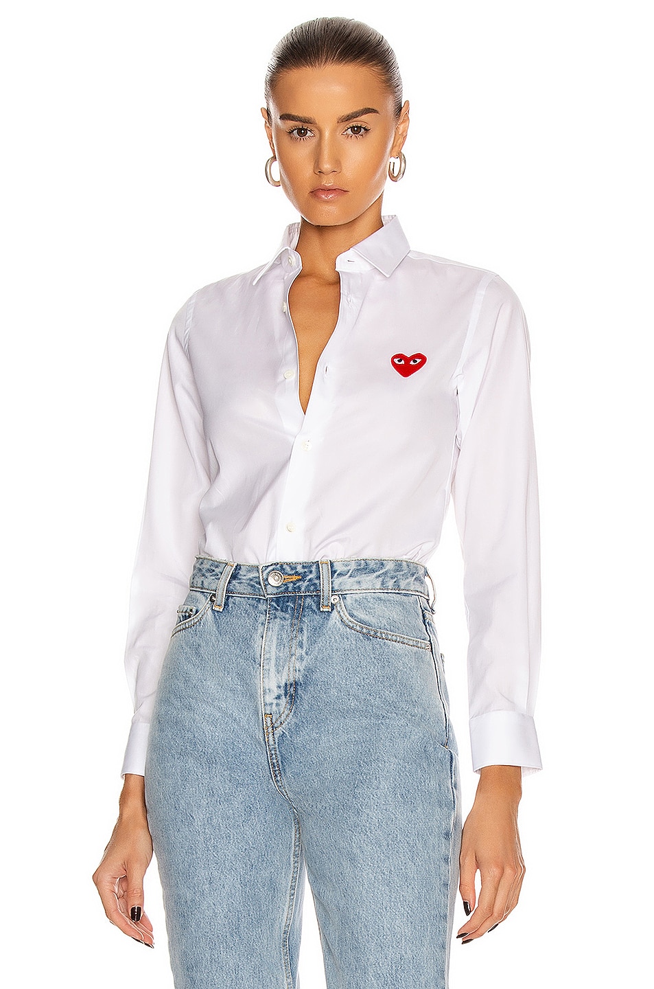 

Хлопковая блузка с красной эмблемой COMME des GARCONS PLAY, белый