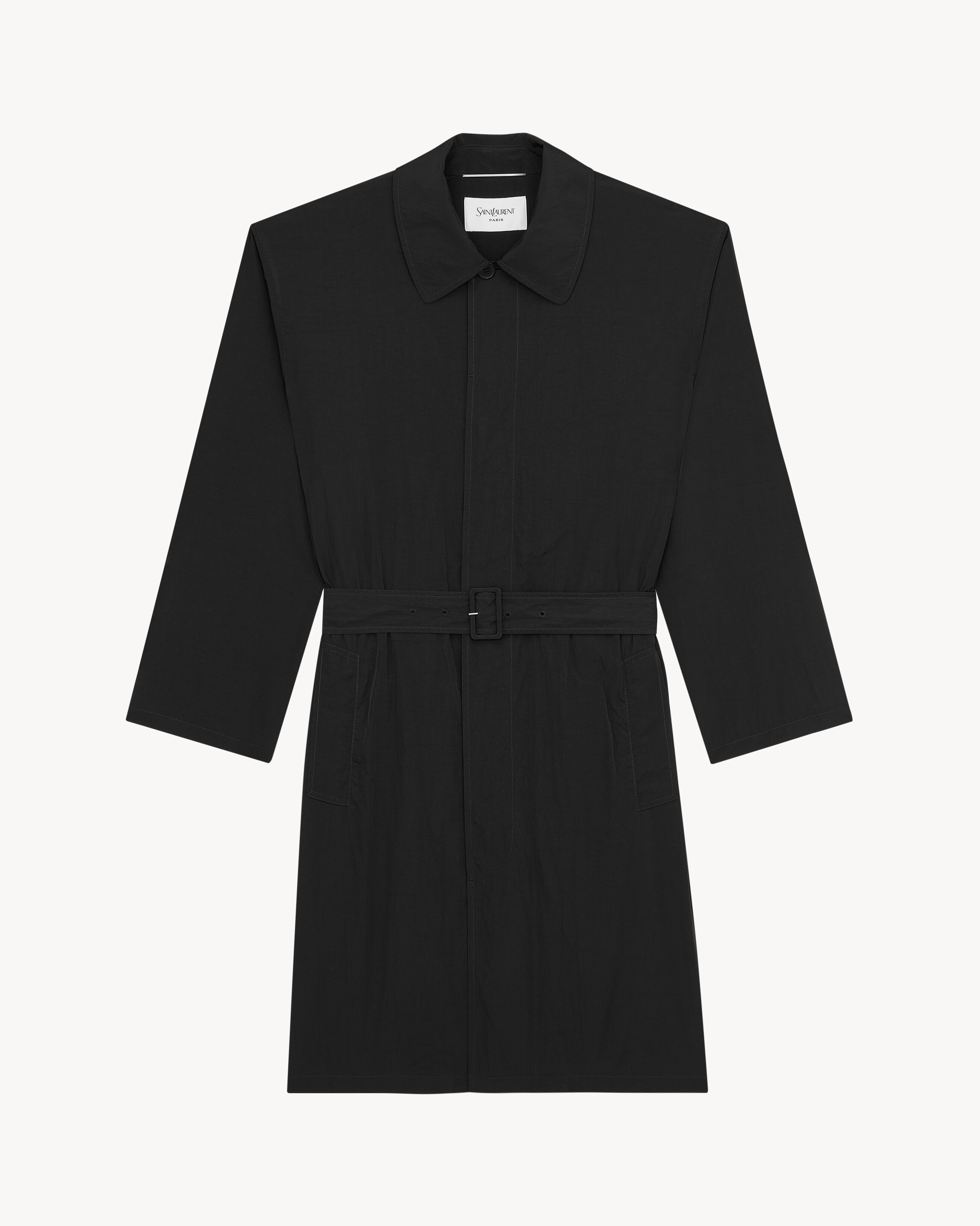 

Водоотталкивающее тренчкот из жатого нейлона Saint Laurent, черный