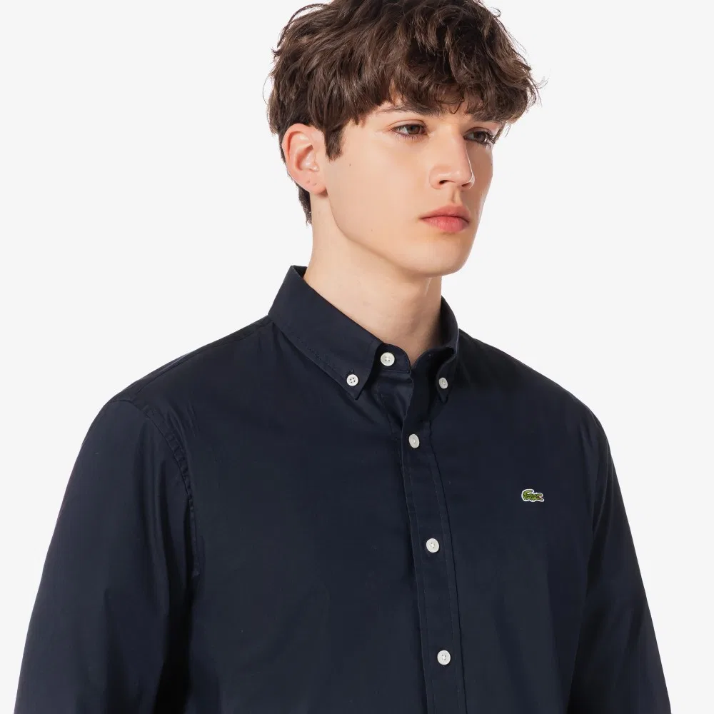 Мужская базовая оксфордская рубашка тёмно-синяя от Lacoste — фото 2