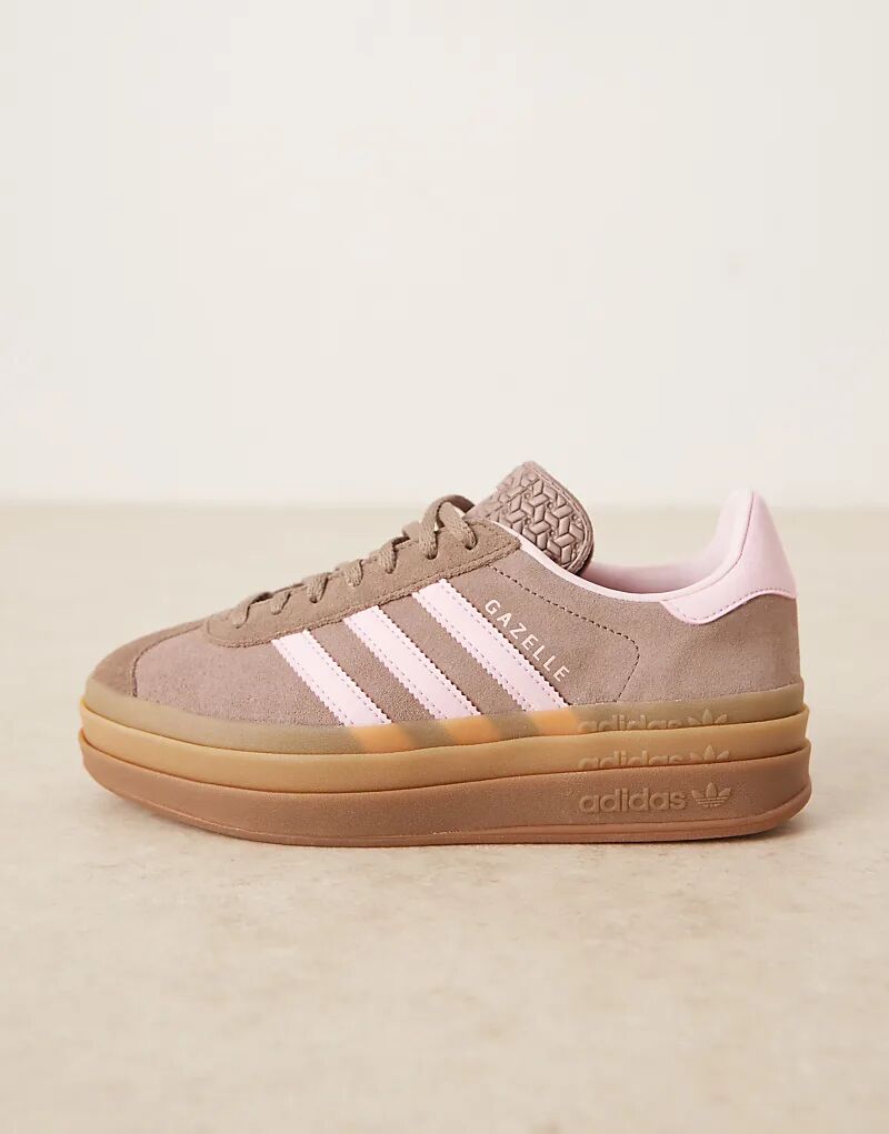 Кроссовки Adidas Originals Gazelle Bold коричневого и розового цветов — фото 2