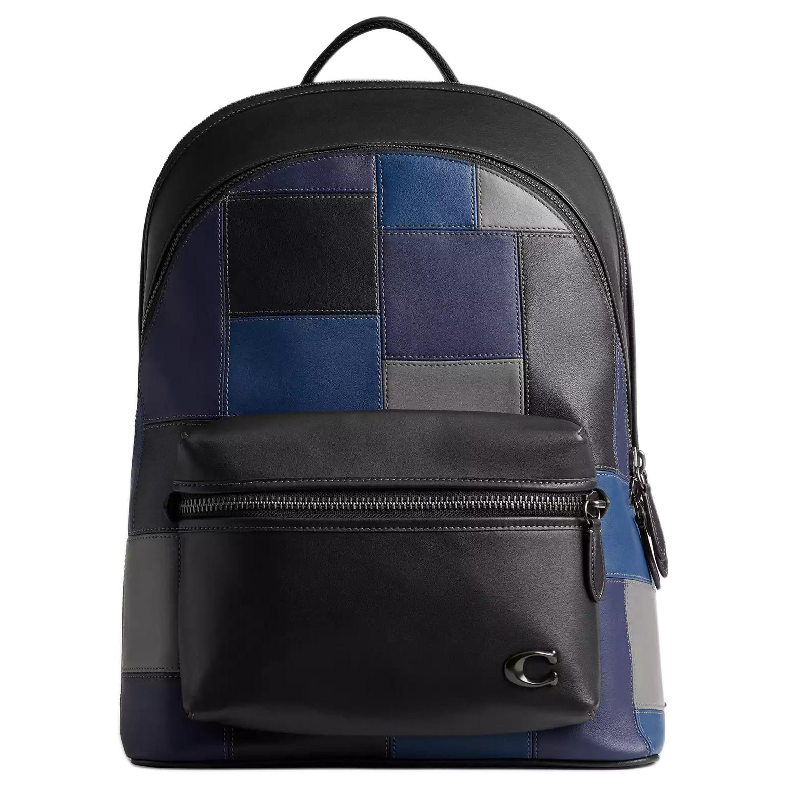 

COACH Гладкий кожаный рюкзак большой мужской черный и синий