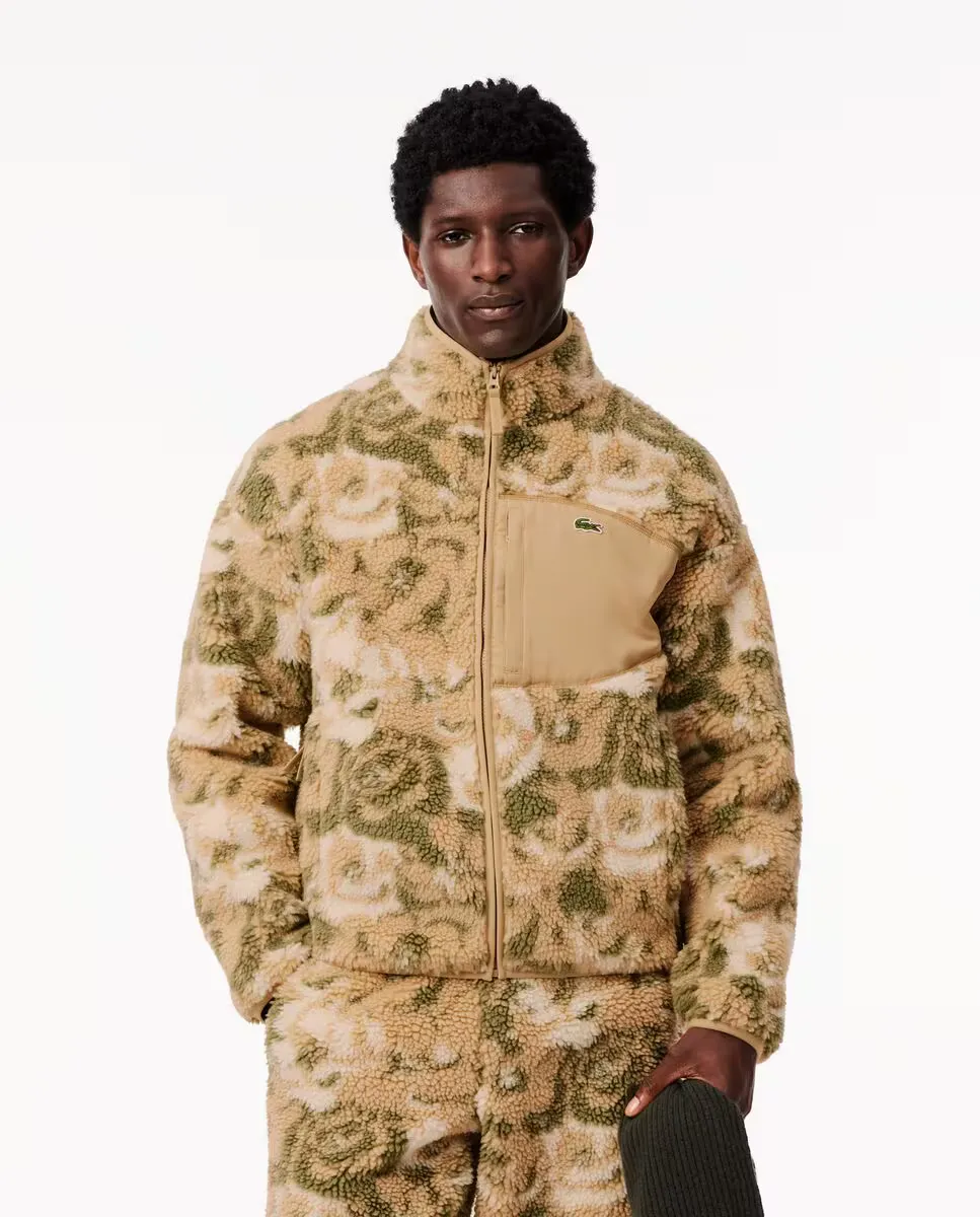 

Мужская плюшевая куртка на молнии с цветочным мотивом Lacoste, бежевый