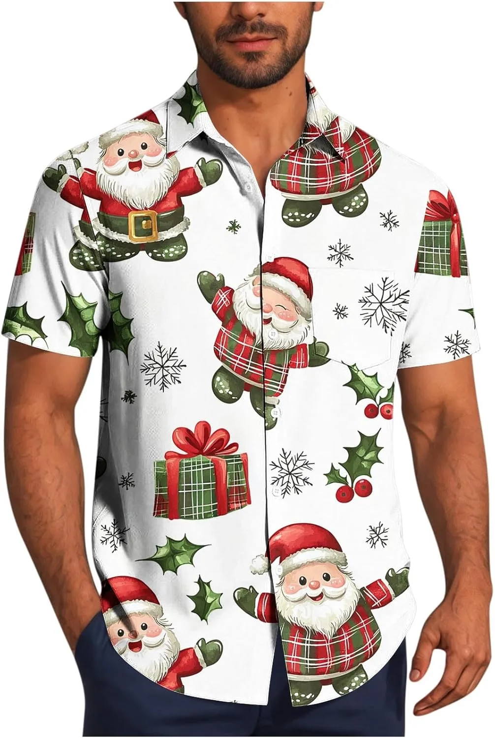 

Мужская рубашка с коротким рукавом и принтом Funny Printed Christmas