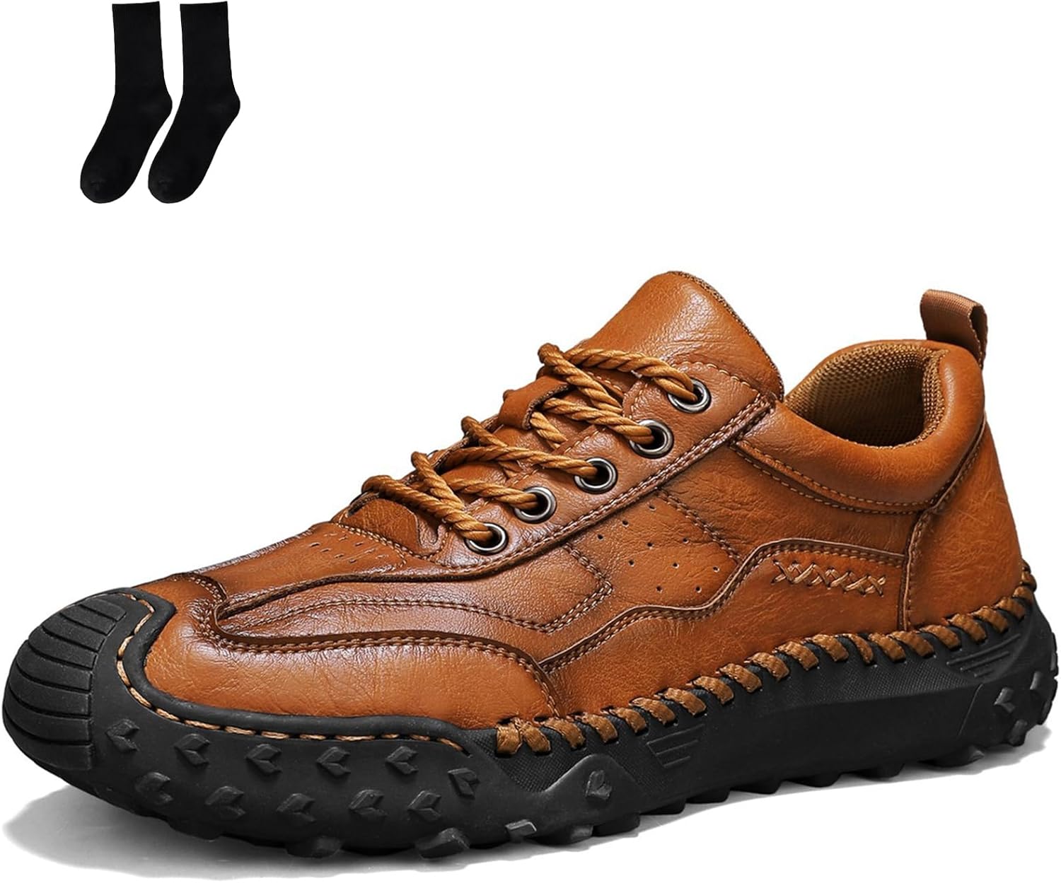 

Мужская ручная работа, премиум-класс, ортопедические кожаные туфли с противоскользящей подошвой, удобные модные слипоны для вождения и походов Generic, светло-коричневый