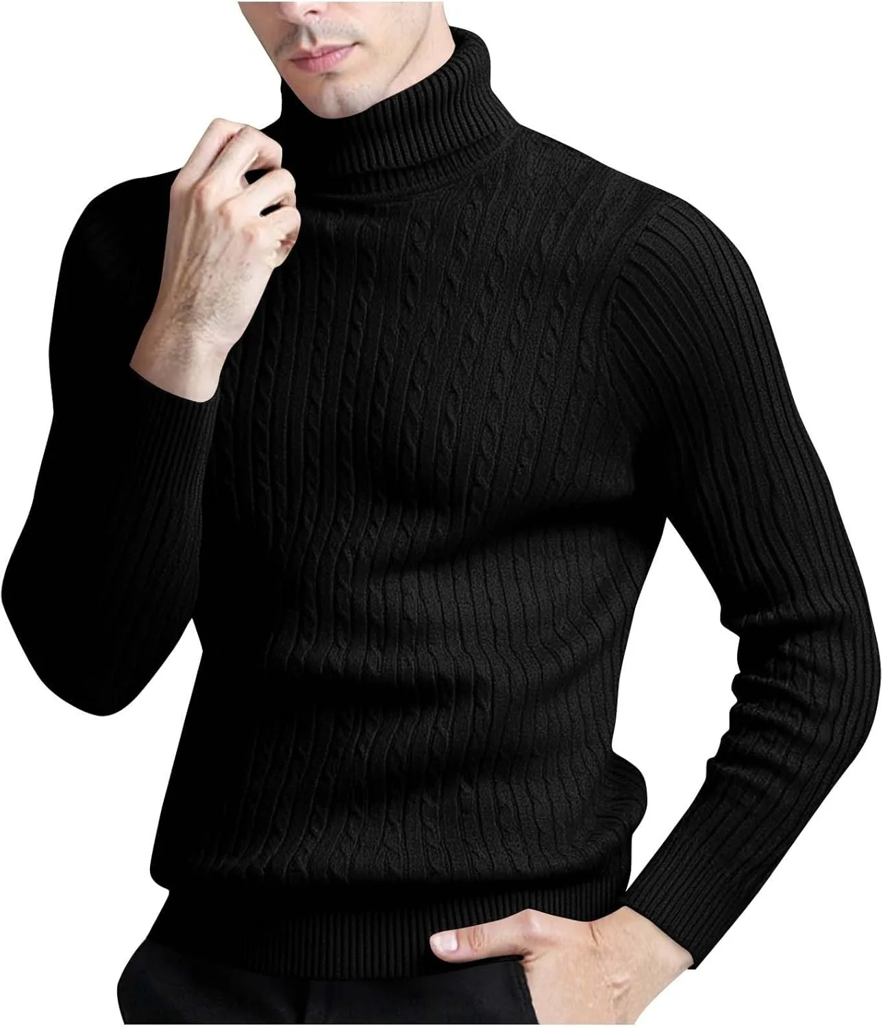 

Мужской свитер-водолазка Slim Fit с косой вязкой