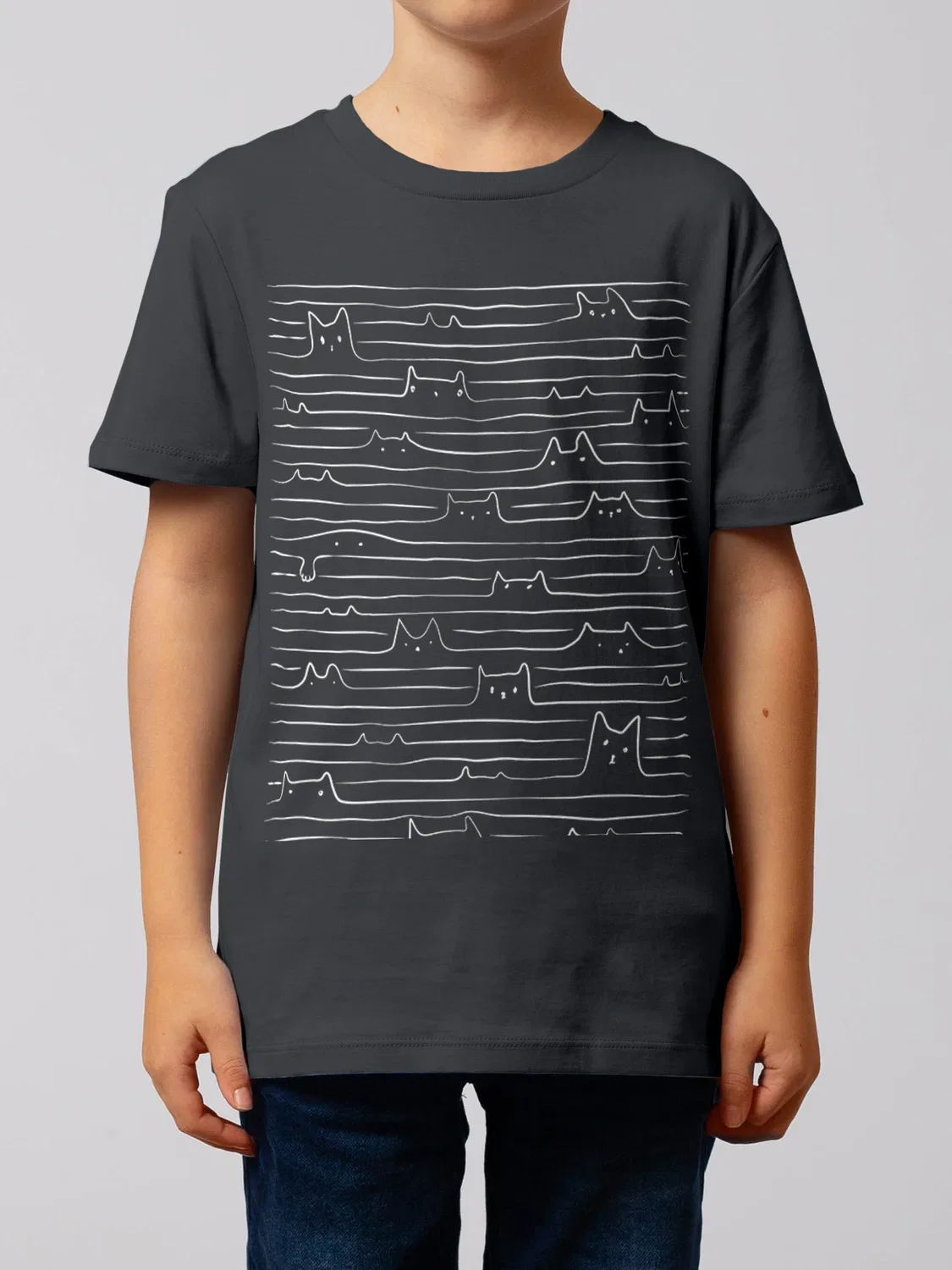 Футболка с принтом Doodle Cats, Wat? Apparel, серый