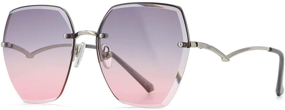 

Женские солнцезащитные очки неправильной формы с градиентным переходом цвета, модные женские солнцезащитные очки без оправы с металлическими изогнутыми дужками KTUCN, Gray-pink