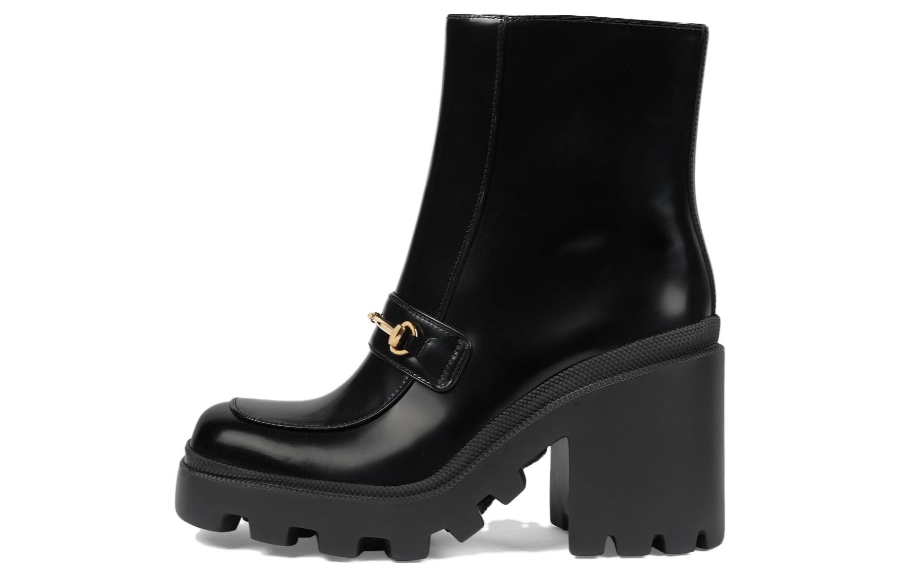 72-миллиметровые кожаные сапоги с деталями из трензеля GUCCI, Black