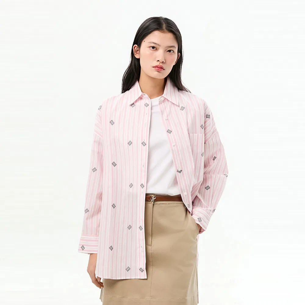 Женская розовая рубашка в полоску свободного кроя от Tommy Hilfiger Women