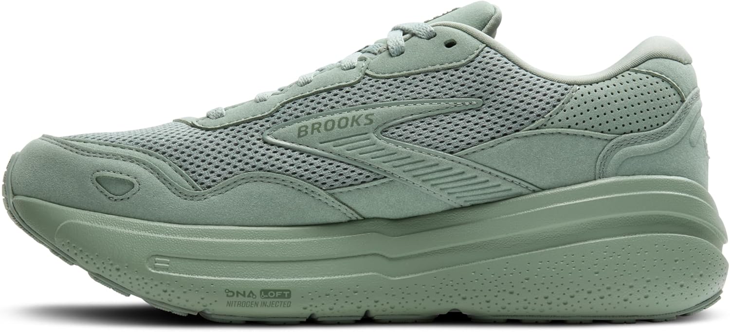 Мужские кроссовки Brooks Ghost Max из замши и кожи нейтральной модели для бега и ходьбы, зеленый — фото 3