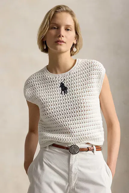Свитер с ажурными деталями Big Pony Polo Ralph Lauren, белый